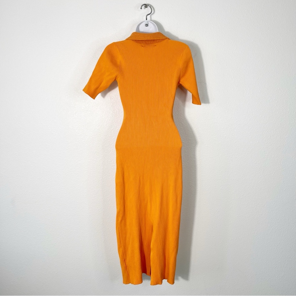 Caroline Constas Ribbed Knit Orange Crochet Polo Collar Midi Dress Medium - Picture 4 of 6
